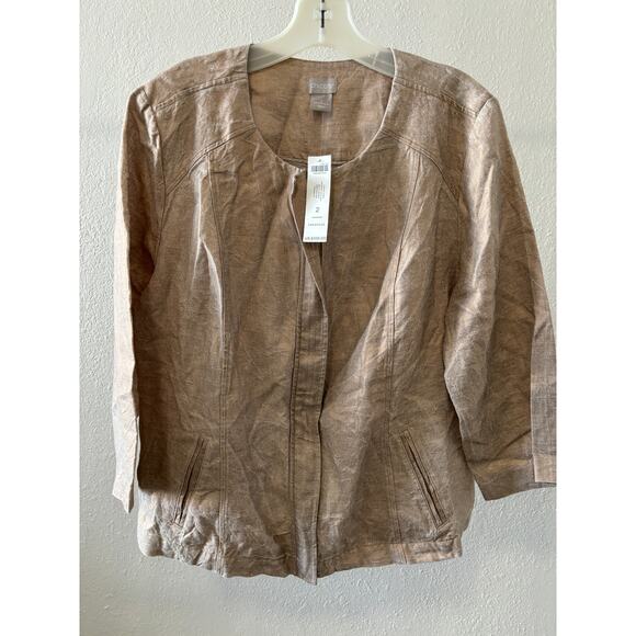 CHICO'S Casual Linen Modern Gold Foil Jacket Womens Sz 12 / 14 Coastal N… - Picture 1 of 6